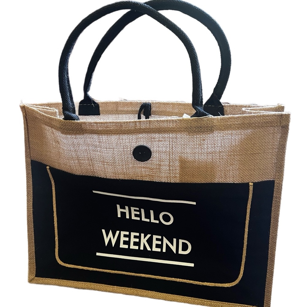 Hello Weekend Jute Tote Bag
